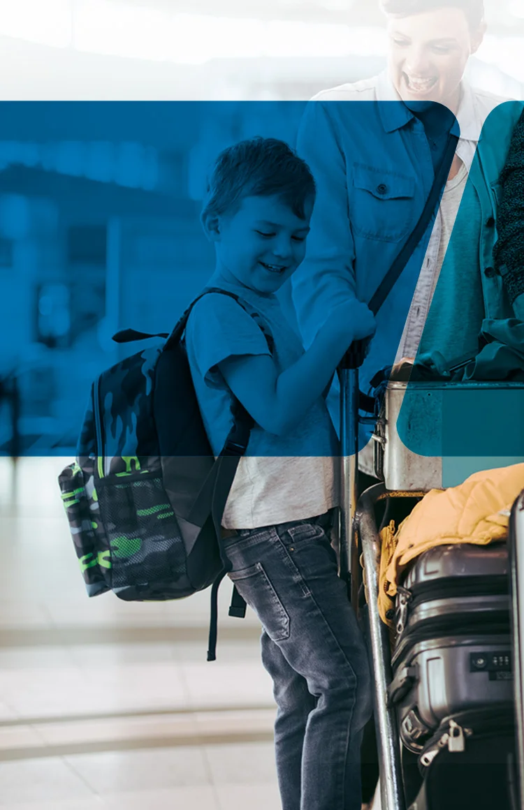 family travelling in an airport mobile